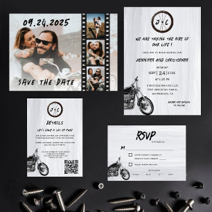 Modern Casual Motorcycle Adventure Wedding Photo Save The Date