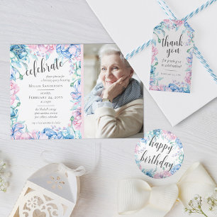 Watercolor Floral Elegant Farmhouse Happy Birthday Classic Round Sticker