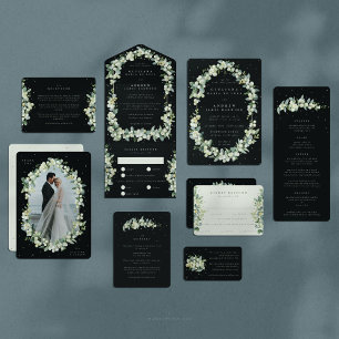 Black Snowberry+Eucalyptus Stem Wedding Reception Enclosure Card