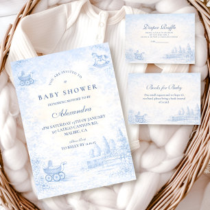 French Blue Toile Baby Shower Invitation