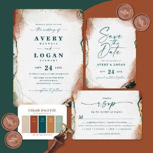 Dark Teal & Copper Bold Wedding Colour Palette Car Invitation