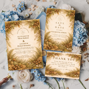 Vintage Autumn Woodland Botanical Wedding RSVP Card