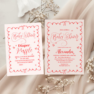 Minimalist Pink Bow Doodle Baby Shower Invitation