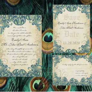 Blue & Green Peacock Wedding Invitations