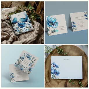 Blue Poppy Floral Monogram Notebook