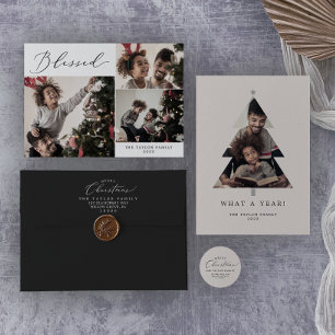 Minimalist Greige Simple What A Year Christmas Holiday Card