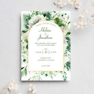 Elegant Boho Floral Modern Emerald Green Wedding Invitation