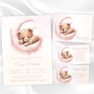 Blush Pink Watercolor Bear Girl Baby Shower Invitation