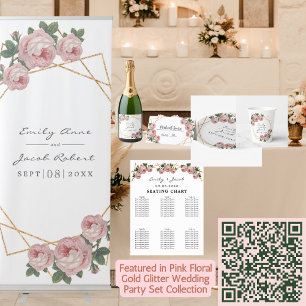 Elegant Gold Glitter Geometric Pink Floral Wedding Envelope