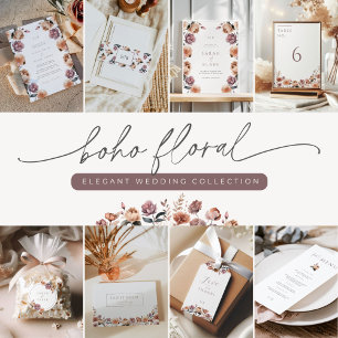 Boho Neutral Floral Fall Winter Wedding Invitation