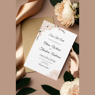 Elegant Romantic Pink Floral Wedding Save The Date Invitation