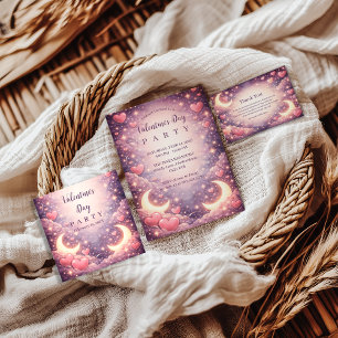 Celestial Moon Hearts Valentine Party Thank You Card