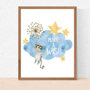 Make A Wish Cat Stars Cloud Photo Birthday Party Invitation