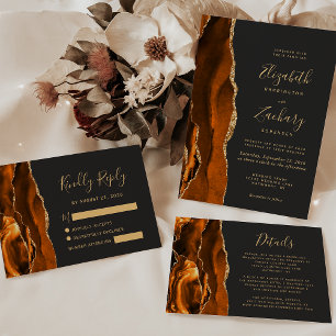 Burnt Orange Gold Agate Dark Wedding Details Enclosure Card