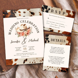 Western Wedding Cowhide RSVP Card