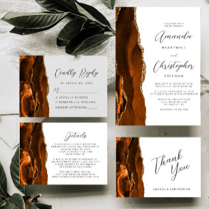 Agate Burnt Orange Gold Modern Script Wedding RSVP Card