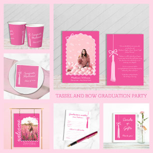 Coquette Bow Grad Tassel Pink 2025 Graduation Napkin
