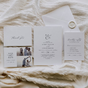 Elegant Script Front and Back Monogram Wedding Invitation