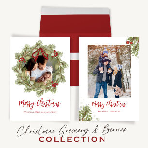 Merry Christmas Botanical Winter Holiday Wreath 