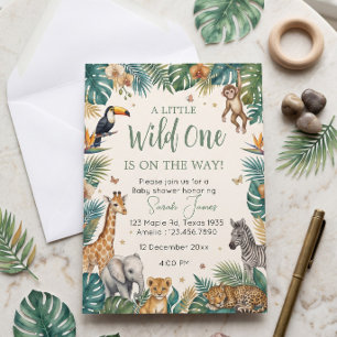A Little Wild One   Tropical Safari Animals  Invitation