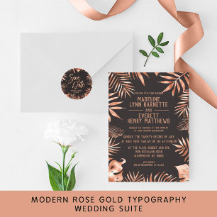 Rose Gold & Grey Palm Leaves Wedding Invitation