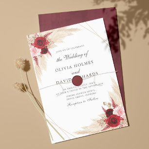 Burgundy Roses and Pampas Grass All in One Invite