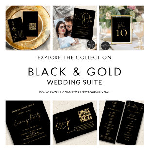 We Do Gold Script QR Code Black Wedding  Invitation