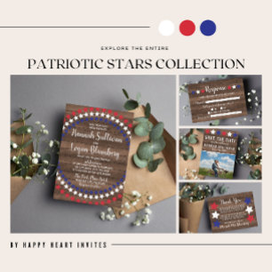 Patriotic Stars Rustic 4th of July Photo Wedding Invitation