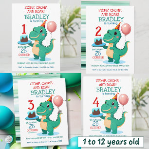 T Rex Dinosaur 11th Birthday Party Invitation
