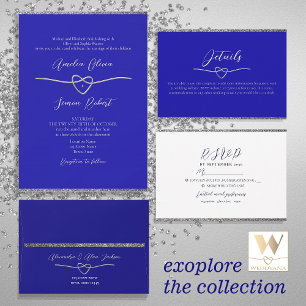 Elegant Silver and Royal Blue Wedding All In One Invitation