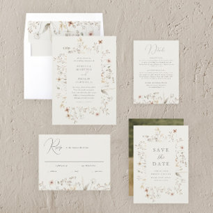 Boho Floral Wreath Wildflower Wedding Invitation