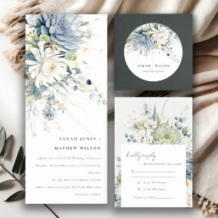 Soft Blue Green Succulent Floral Botanical Wedding Invitation