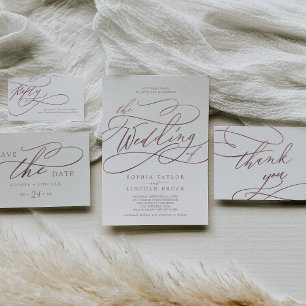 Romantic Rose Gold Calligraphy All In One Wedding Invitation