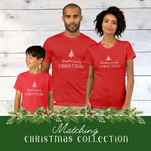 Custom family Christmas tree simple red  T-Shirt