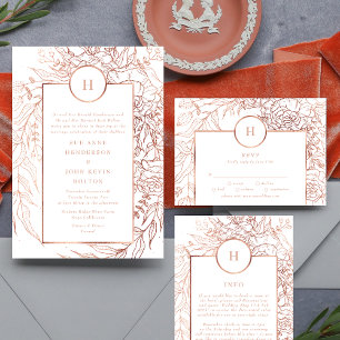 Dusty Rose Gold Monogram Wreath Classic Wedding Enclosure Card