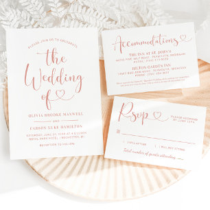 Modern Rose Gold Heart Script Wedding Reception Enclosure Card