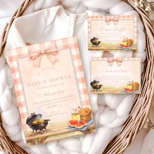 Blush Gingham Baby Q Baby Shower Invitation