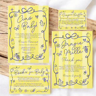 Yellow Retro Cute Illustrated Books Baby Shower Enclosure Card