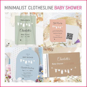 Minimalist Light Blue Clothesline Baby Boy Shower Invitation