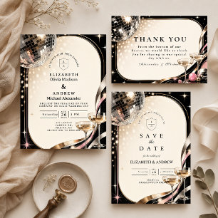 Glamourous Disco Retro Wedding Thank You Card