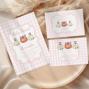 Pink Halloween Ghost Bow Girl Baby Shower Paper Plate