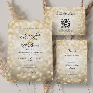 Elegant Script Wedding Gold Bokeh Lights Save The Date
