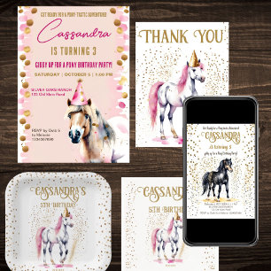 Pony birthday party white horse rose sprinkles invitation