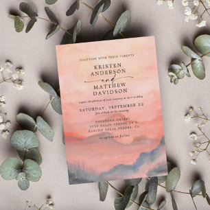 Mountain Sunset Watercolor Wedding Meal All In One Invitation