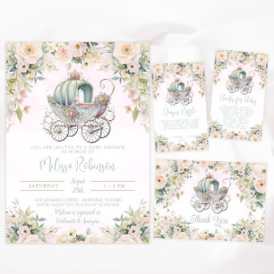 Fairytale Princess Carriage Girl Watercolor Invitation