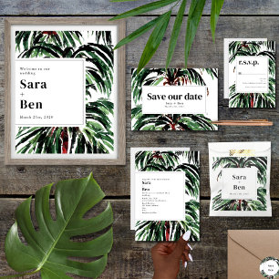 Painted Palm Trees Beach Wedding QR Code RSVP All In One Invitation