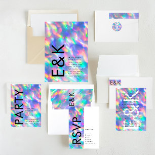 Ultra Modern Bold Big Monogram Iridescent Wedding Classic Round Sticker