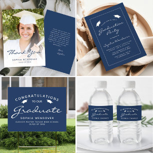 2025 Navy Blue White Border Graduation Party Invitation