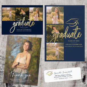 Modern Navy Blue Gold Faux Foil Geometric Enclosure Card