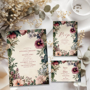 Chic Victorian Royal Floral Wedding  All In One Invitation